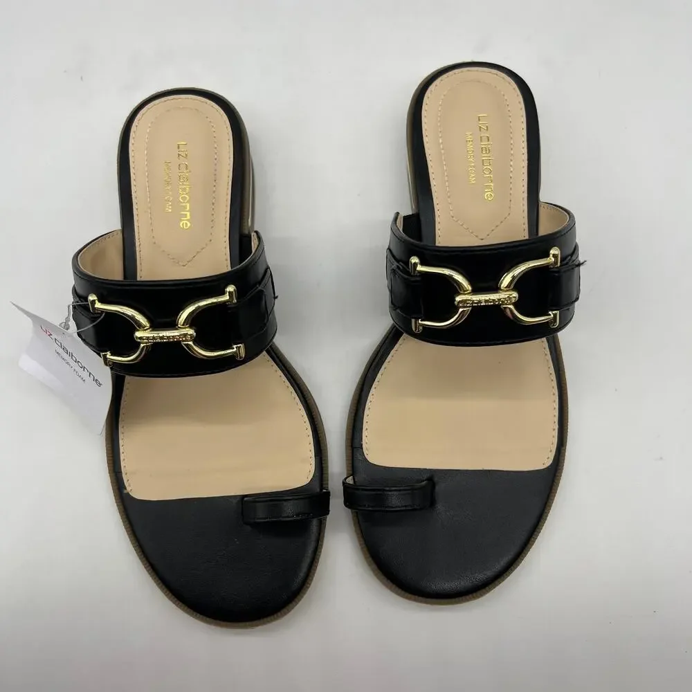 Liz Claiborne Womens Argent Flat Sandals Black Size 6M